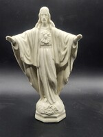 • Vintage fehér mázas porcelán Jézus Szíve szobor – 25 cm
