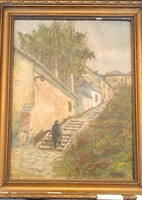 Tihanyi szignós olaj-vászon festmény Tabán