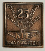 Közlekedéstudományi Egyesület Zala Megyei Szervezete  KTE  Zalaegerszeg  bronz plakett  8 x 8 ,7 cm