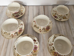 Zsolnay Butterfly Pattern Porcelain Coffee / Mokka Cups + Saucers, 12 pcs total