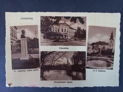 Jászberény régi képeslap – Apponyi Albert szobra, Városháza, Margitsziget, templom