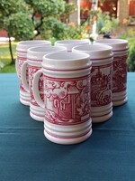 Retro hollóházi füles porcelán SÖRÖSPOHARAK 6 darabos szettben