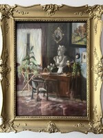 Antique Civil Interior Scene in Blondel Frame, 52x40 cm