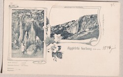 Aggteleki barlang - Szt. László szobra, Barlang bejára. képeslap - Divald K. fia, Eperjes kiad. 1898
