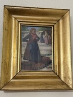 Pállya Carolus: Parasztasszony piros ruhában