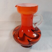 Retró muranói stílusú opalin üveg kancsó csavart füllel, hutaüveg, 23 cm