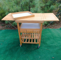 Solid Mahogany Kitchen Cart / Rolling Bar with Fold-Out Top