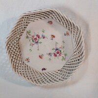 Retro jelzett bodrogkeresztúri áttört kerámia kínálótál (4,5x19cm)