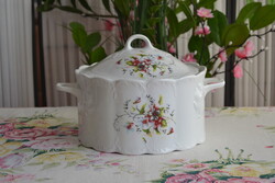 ARPO Curtea de Argeș Romanian Porcelain Covered Soup Plate with Floral Pattern, 20 cm