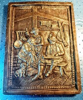 Család- este - ón fali kép  öntvény, giosz hordozón. 0.6 kg , 22/17/1,5 cm