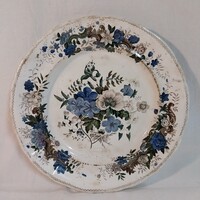 Antik cári orosz Gardner porcelán mélytányér, kék virágos, 26 cm – 1880 körüli