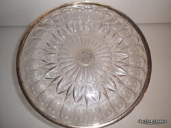 KÍNÁLÓ - 30 cm - TORTATARTÓ -  EZÜSTÖZÖTT SZÉLŰ - ŐLOMKRISTÁLY  - 30 x 12 cm HIBÁTLAN