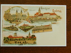 Postcard - greetings from Győr, Bishop's Castle bridge, King’s Table, etc. ... a vintage reprint edition