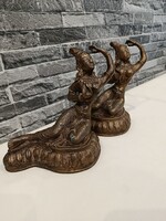 Unique Eastern (Indian) Brass/Bronze Pair of Statues – Reclining Devi on Lotus Pedestal (17x19 cm)