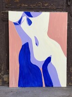 BLUE, PINK NUDE, LARGE MODERN OIL PAINTING ON CANVAS WITHOUT FRAME 89.5 x 70 CM