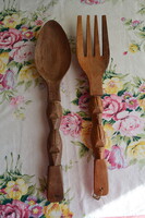Vintage kézzel faragott fa óriás kanál és villa pár – 51 cm