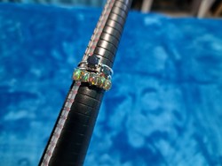 Genuine Ethiopian black opal silver rings size 7-7.5