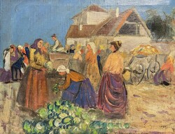 Gyertyáni Németh Gyula (1892-1946) Asszonyok a piacon - fantasztikus vidéki életkép