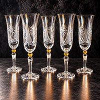 Elegáns kézzel csiszolt kristály pezsgőspohár készlet – 5 db, 21,5 cm