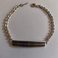 Silver chain bracelet, dark brown inset, small size in the middle 18 cm