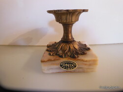 GYERTYATARTÓ - RÉZ - JELZETT - ONIX TALPON - TÖMÖR - 8 x 7 x 7 cm - RÉGI