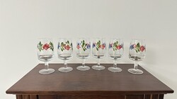 Set of 6 vintage hand-painted footed liqueur / pálinka glasses Poppy and Cornflower design