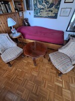 Teljes szalon garnitúra (Asztal + 2 fotel Antik neobarokk szalongarnitúra – Hullámos szélű asztallal