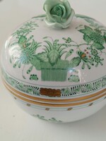Herendi porcelán bobonier cukortartó doboz. Zöld Apponyi hibátlan