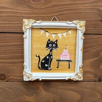 Egyedi mini festmény, sorszámozott-Funny Cat sorozat-kerettel vagy állvánnyal-JM10035