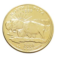USA,quarter dollar 2006 D - North Dakota - aranyozott aUNC+ nikkel