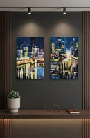 City duo I-II. - modern abstract cityscapes, pair [Tünde Papp]