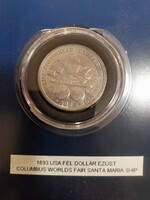 1893 EZÜST USA fél dollár. Columbus Worlds Fair Santa Maria Ship
