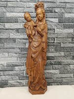 Gyönyörű, 58 cm-es kézzel faragott fa Madonna szobor a Gyermekkel – Kitűnő állapotban!
