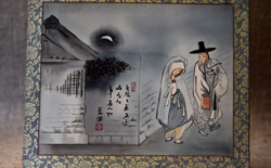 Kézzel festett selyemkép Korea Phenjan 1960-as évek