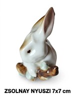 Hibátlan, pajzspecsétes Zsolnay porcelán nyuszi figura (Barkás nyúl)
