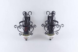 2B541 Retro majolika betétes fekete fém falikar pár 29 cm