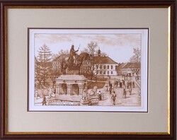 Gaal Domokos – Szent István szobra – eredeti rézkarc, 26,5 × 38 cm