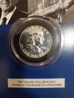 1957 EZÜST USA fél dollár Franklin (NAGYON SZÉP)