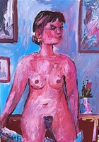 Painting (A-33) - BÁNFI: FEMALE NUDE (oil, cardboard, 35 x 50 cm)