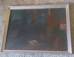 Id. Benedek Jenő – Legelő tehenek, 60 × 80 cm, olaj-vászon, Képcsarnok-címkével