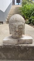 Márvány Buddha fej talpon, keleti, ázsiai, japán, buddhizmus, kerti, kínai