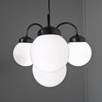 Art deco - Bauhaus 3 karos - 4 égős csillár felújítva - tejüveg gömb búrák