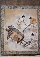 Kézzel festett selyemkép Korea Phenjan 1960-as évek