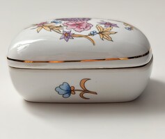 Hollóházi 643 virágmintás porcelán bonbonier aranyszegéllyel