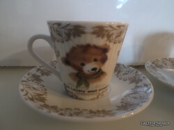 COFFEE SET - BEAR DESIGN - NEW - PORCELAIN - GILDING - CUP - 1 dl - BASE - 11 cm