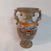 Görög turisztikai szuvenír kerámia váza, Platamonas (Méret: 18,5 cm)