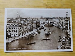 Régi lap, fotó lap, Olaszország, Velence, Canale Grande, Rialto híd, gondolák, 1939-ből