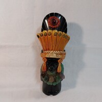 Mexikói aszték / maja harcos obszidián szobor féldrágakő berakással (Méret: 23 x 9,5 cm)