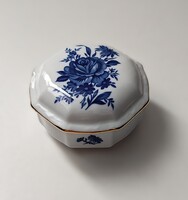 Zsolnay kék rózsás, aranyszegélyes porcelán bonbonier – 9 cm