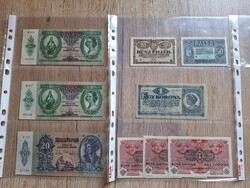 Eladó 12 db magyar vonatkozású bankjegy forint, pengő , korona egyben Szép állapotban!